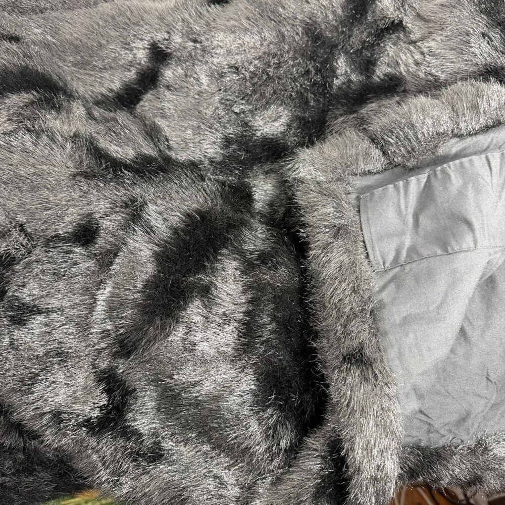 Plush Black Faux Fur Reading Throw Blanket 42
